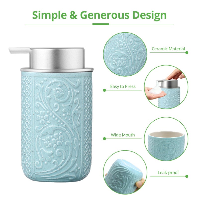 QQ Studio 12OZ/350ML Ceramic Foaming Soap Dispenser Empty Hand Soap Dispenser Refillable Lotion Containers with Pump - Image 5